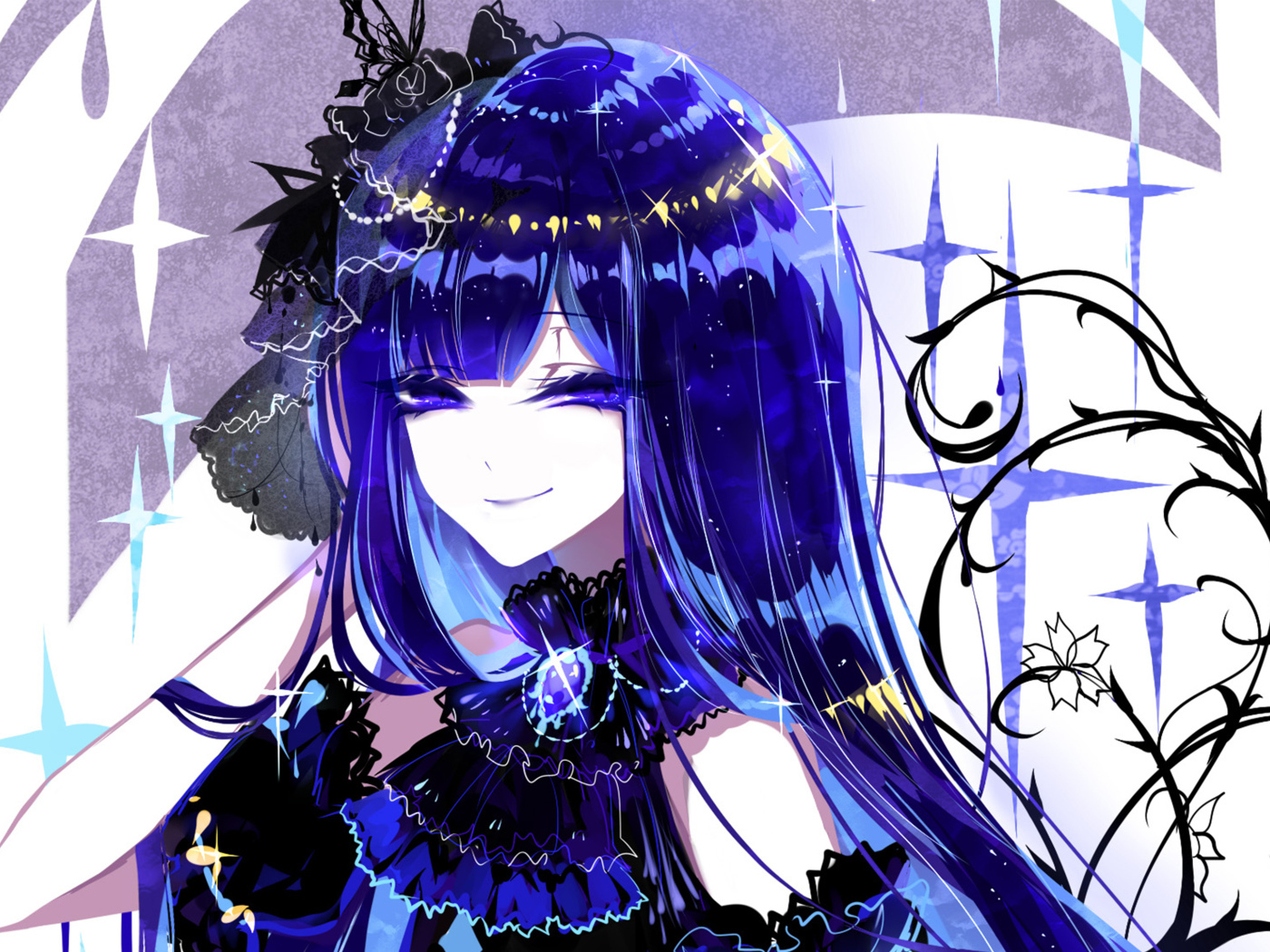 Девушка аниме с неоновыми волосами 