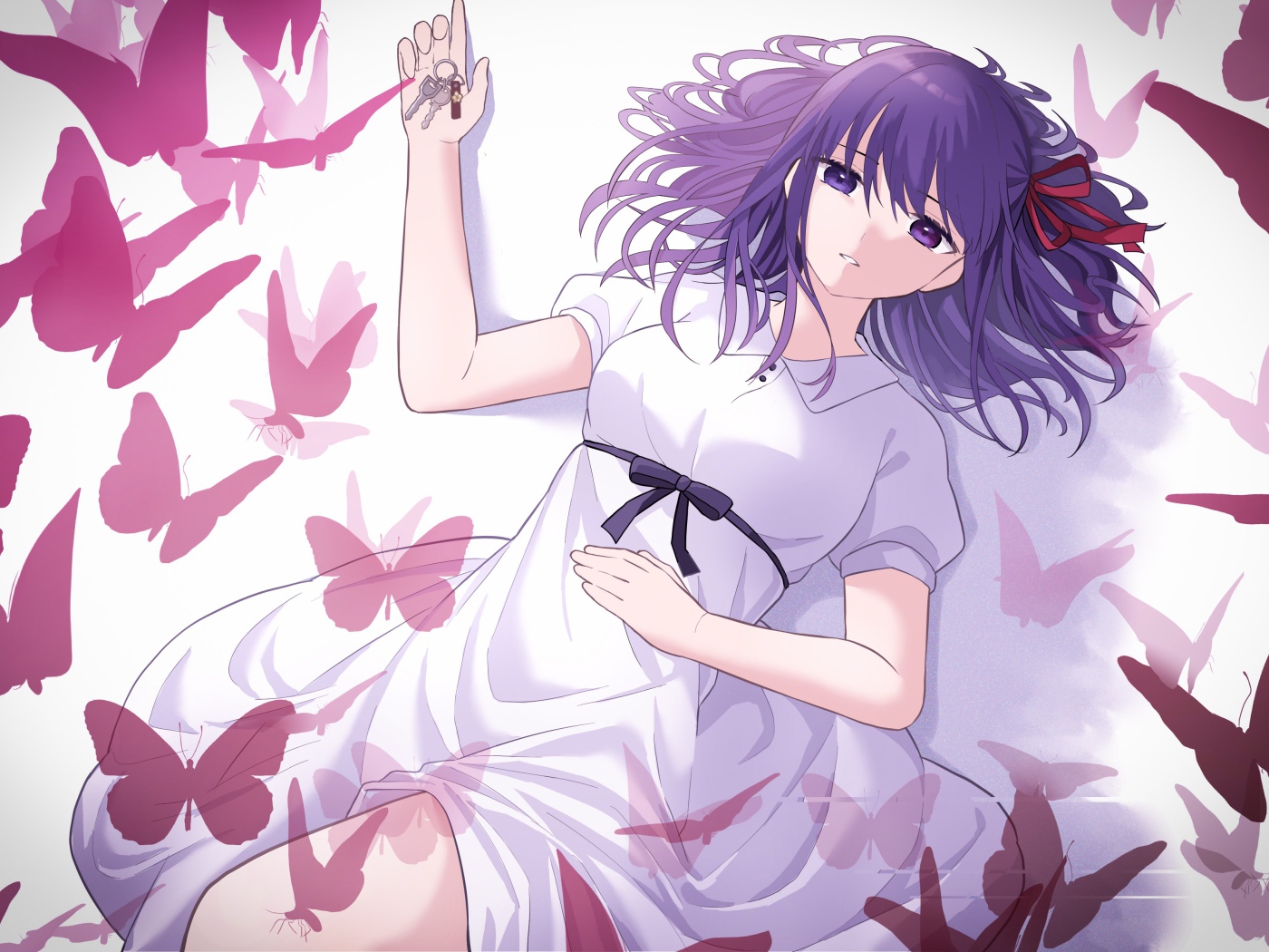 Character Sakura Matou with butterflies anime Anime Fate: Fight Night