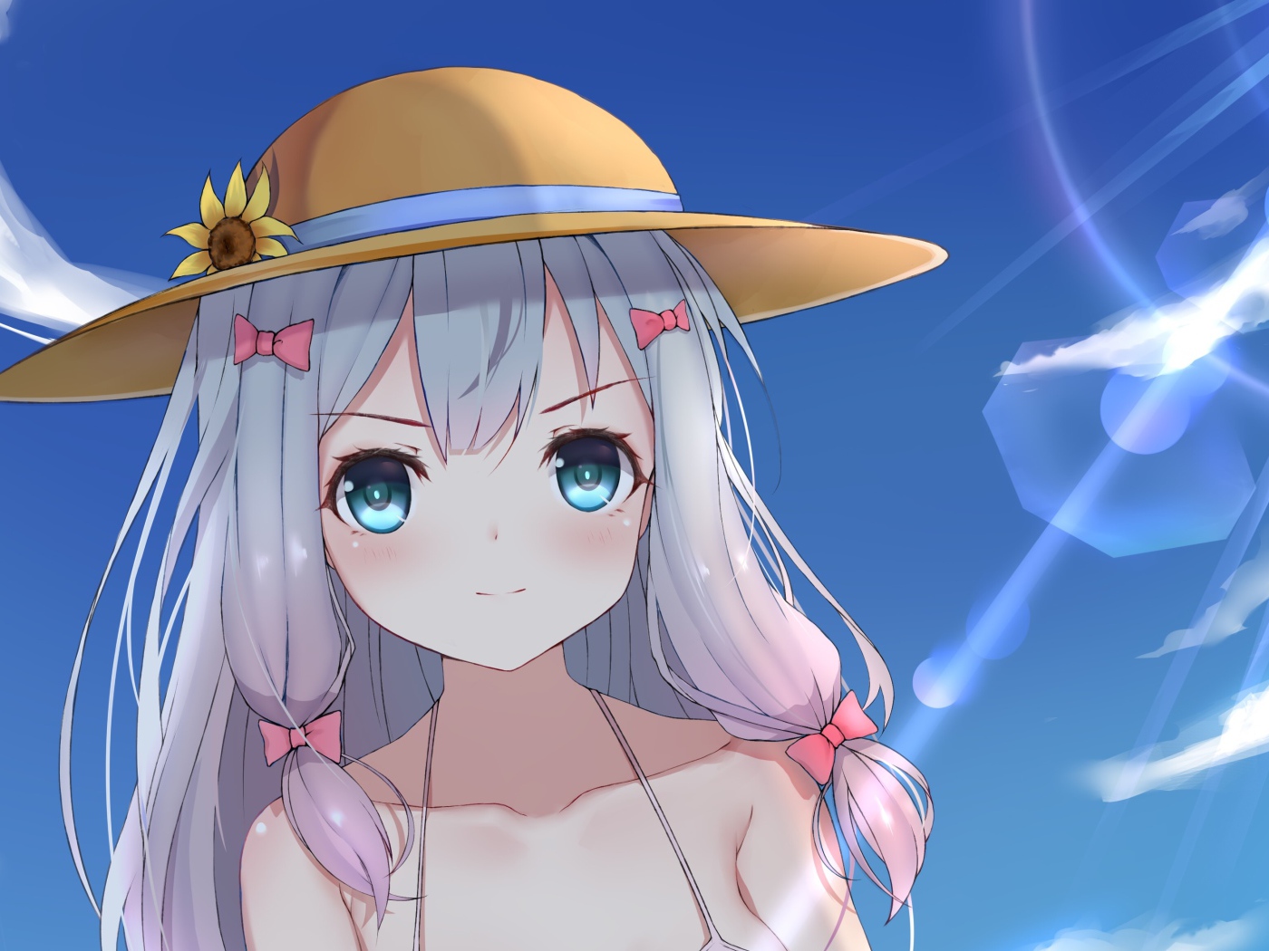 Eromanga-sensei anime girl in a hat against the sky