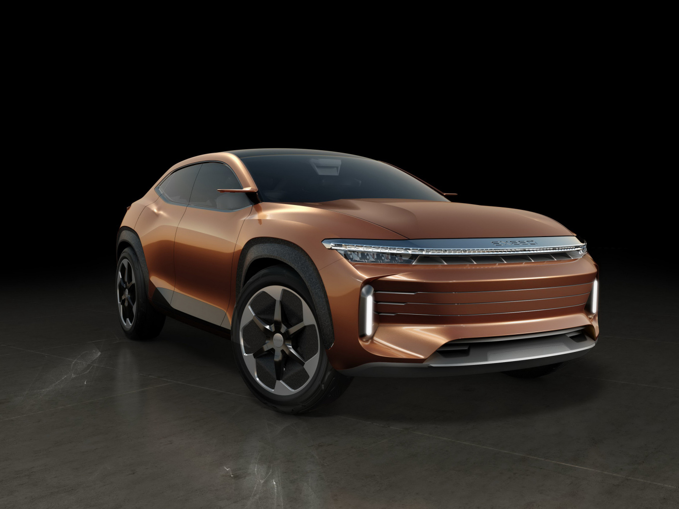 Коричневый внедорожник Exeed LX, 2019 года на черном фоне