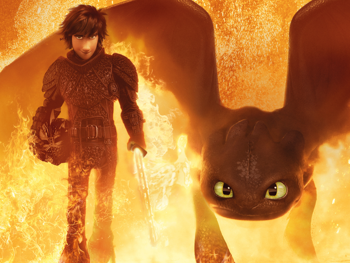 Персонажи мультфильма Как приручить дракона 3. Скрытый мир, выходят из огня