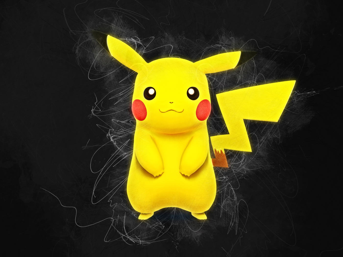 Желтый покемон Пикачу на черном фоне