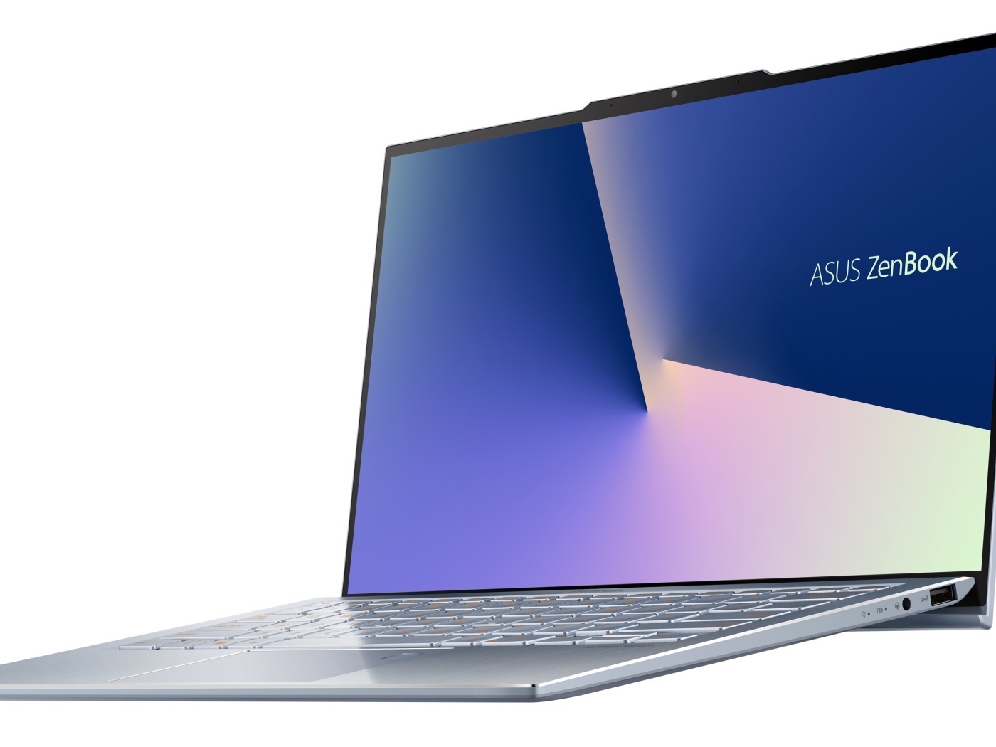 Ультратонкий безрамочный ноутбук ASUS Zenbook S13 на белом фоне, CES 2019