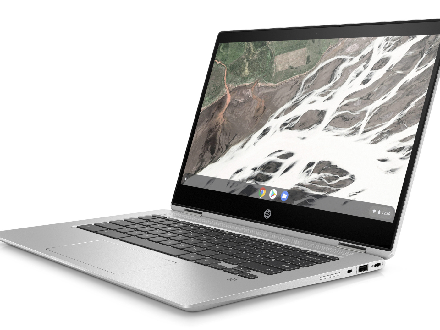 Портативный ноутбук HP Chromebook x360 14 G1 на белом фоне, CES 2019