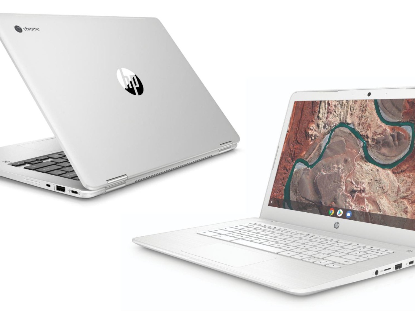 Портативные ноутбуки HP Chromebook x360 14 G1 на белом фоне