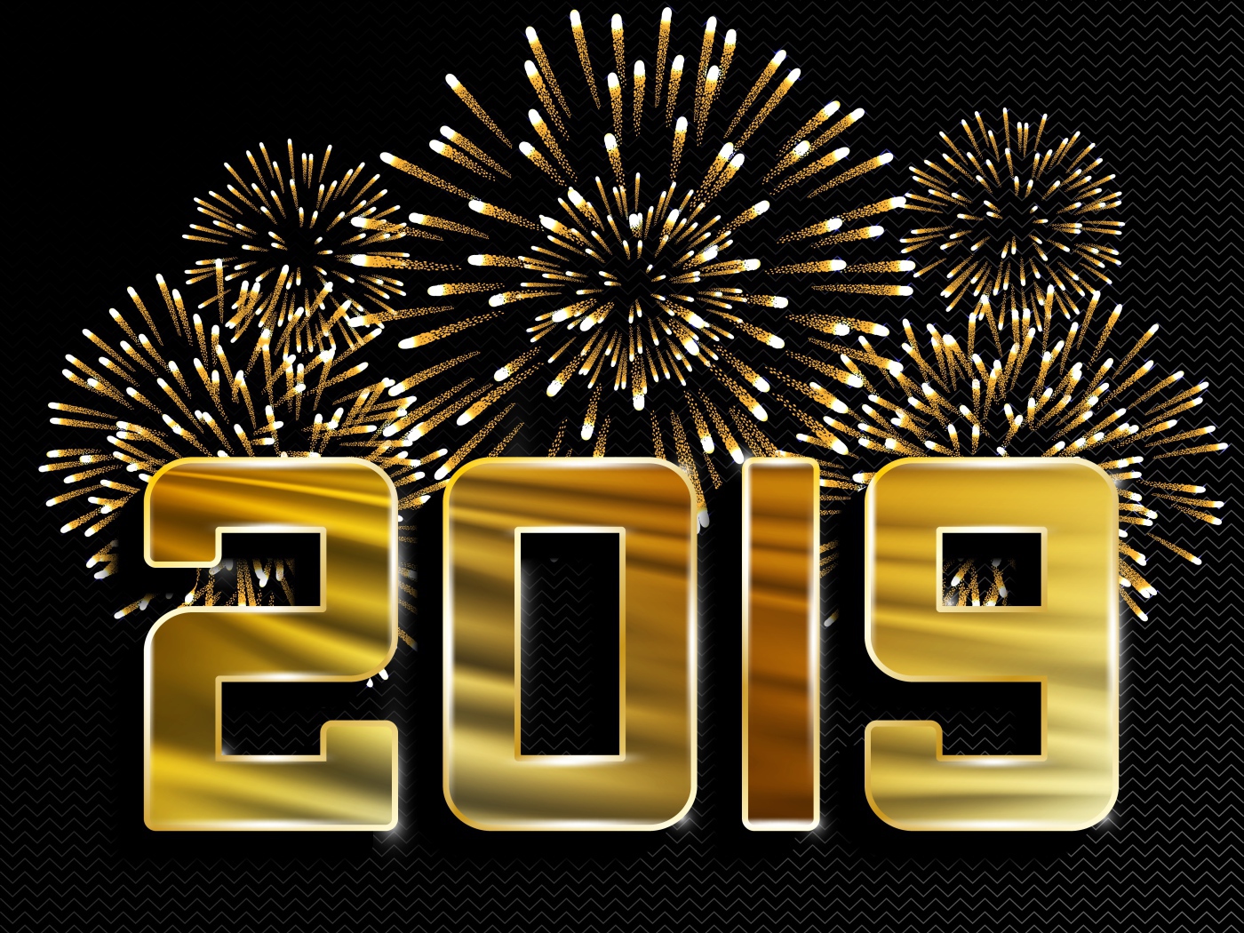 Блестящие цифры 2019 на черном фоне на с салютом