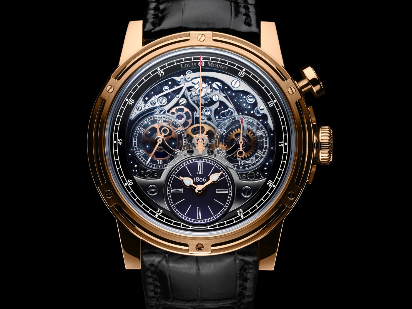 Дорогие мужские часы Louis Moinet  на черном фоне