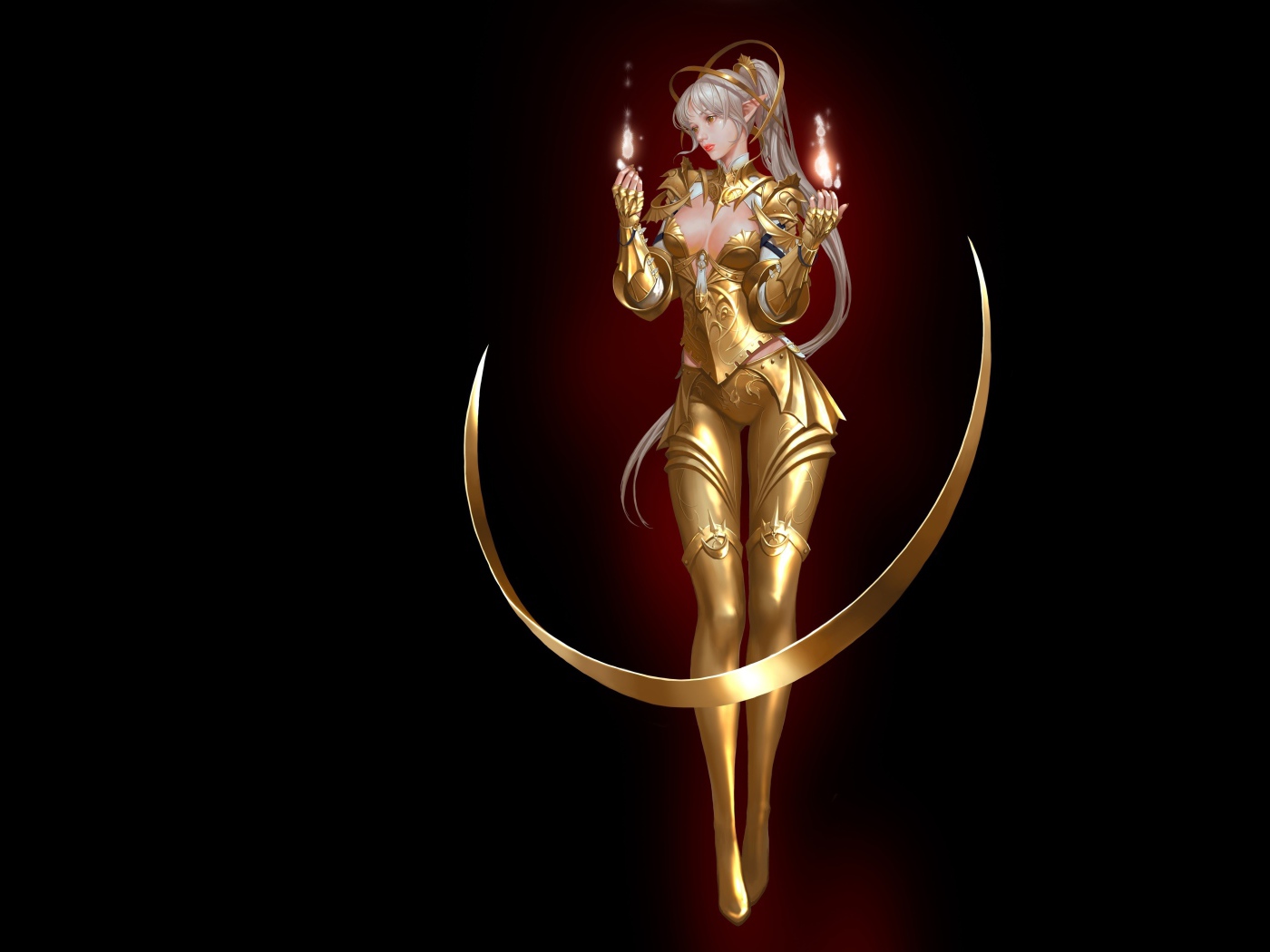 Женщина Воин на черном фоне фэнтези