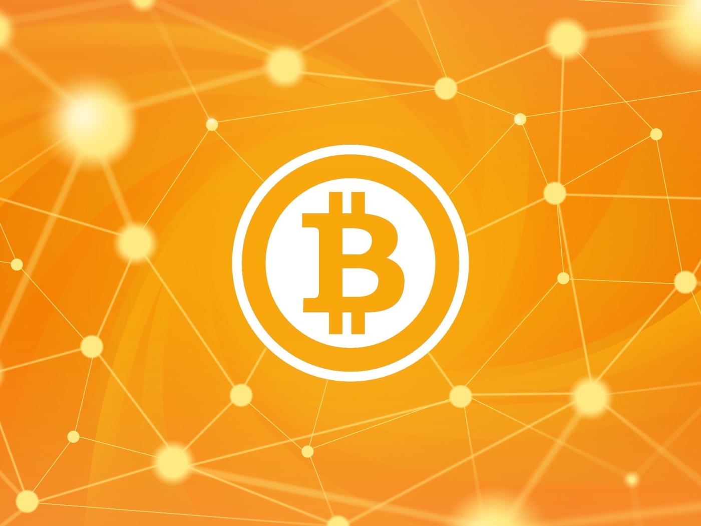 Логотип Биткоин с всемирной паутиной на желтом фоне