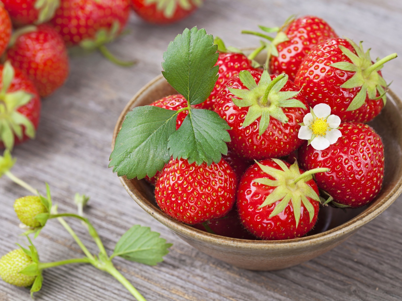 Спелая красная клубника в миске на столе 