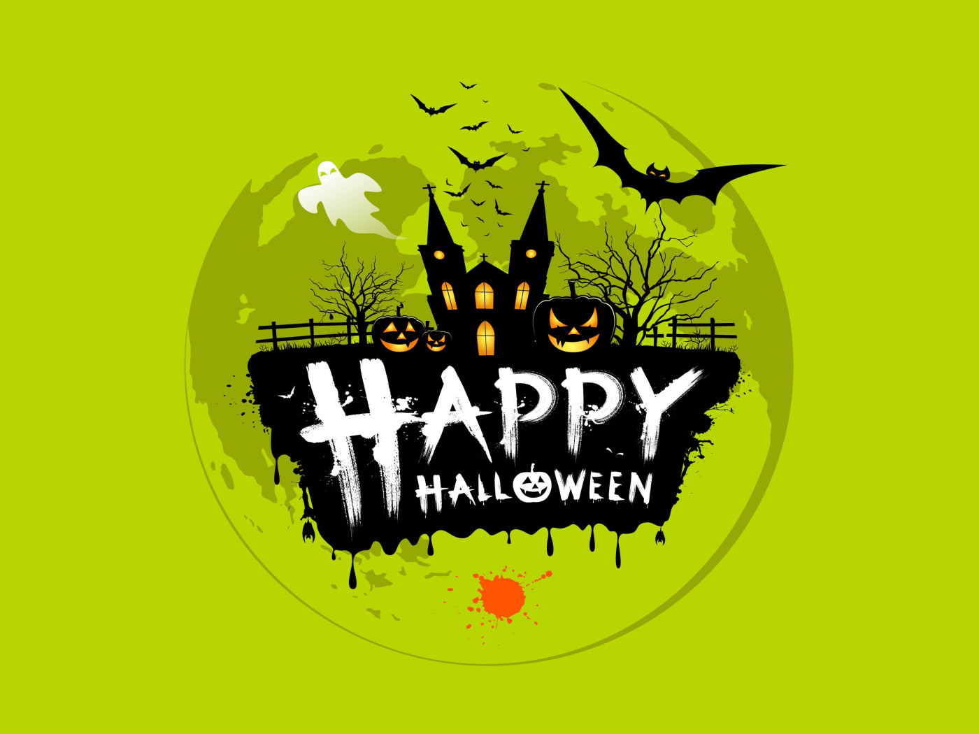 Большая луна с надписью Счастливого Хэллоуина 