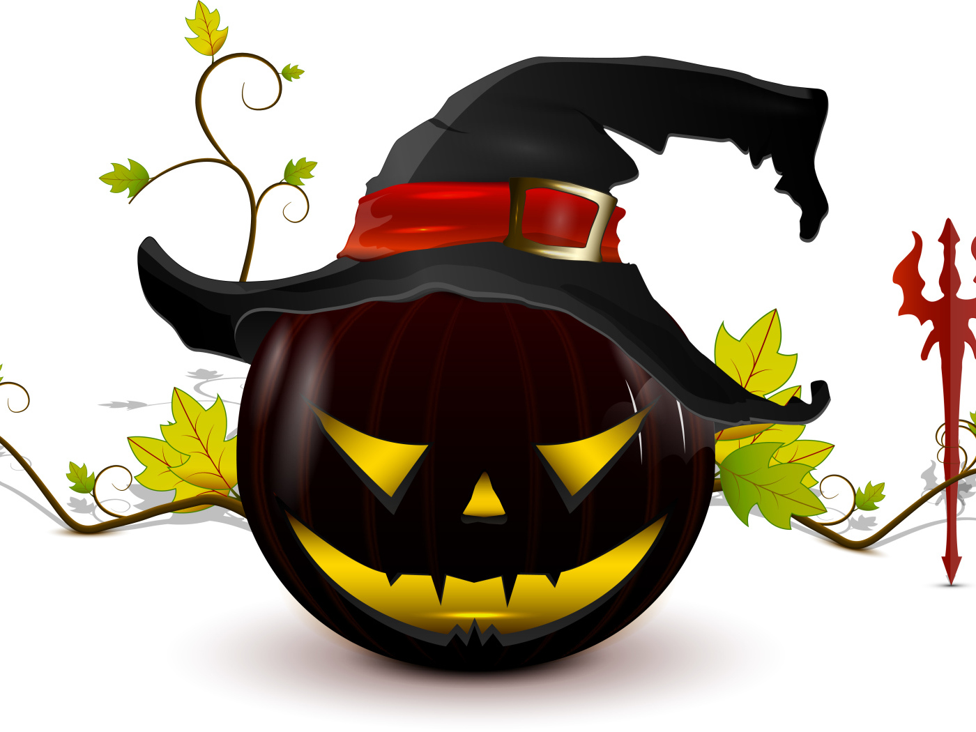 Тыква в колпаке ведьмы на белом фоне на Хэллоуин 