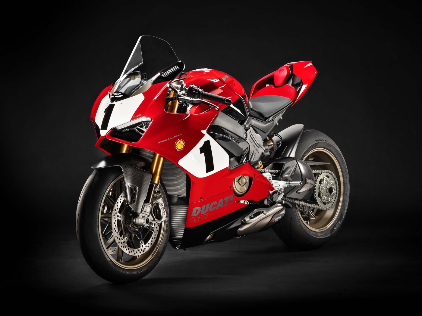 Мотоцикл Ducati Panigale V4 Superbike 2019 года на сером фоне