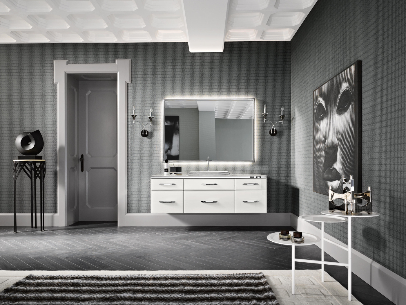 Серая комната в стиле минимализм