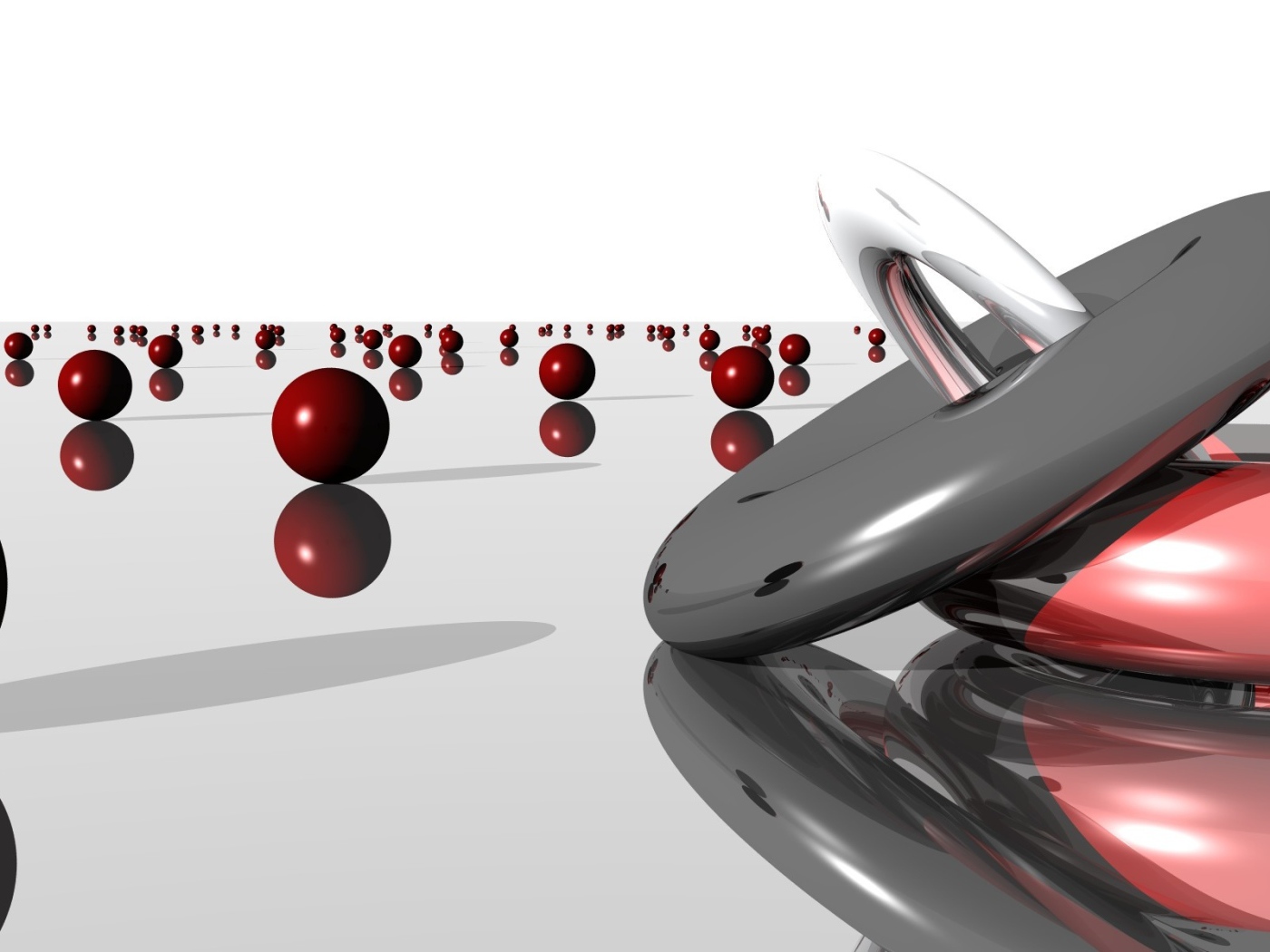 Шары и 3д круги отражаются в поверхности 