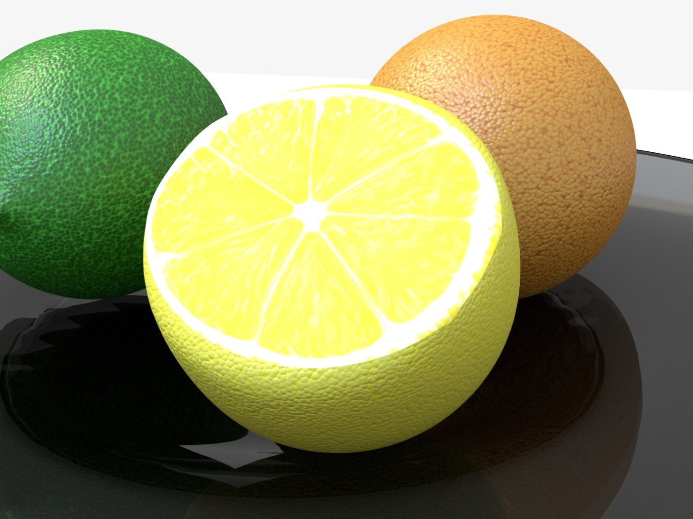 Апельсин, лайм и лимон 3д графика