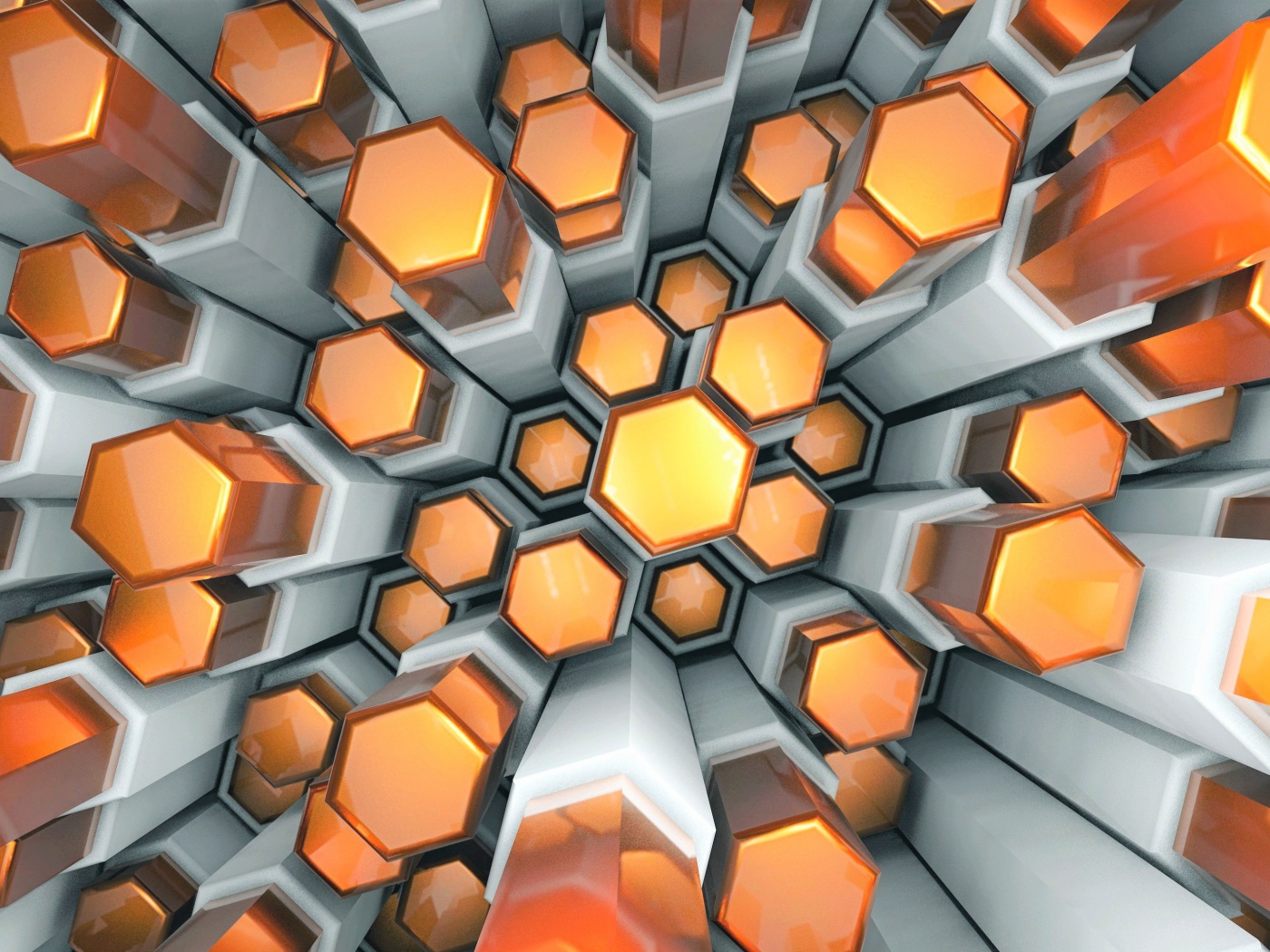 Оранжевые и серые шестигранники 3д 