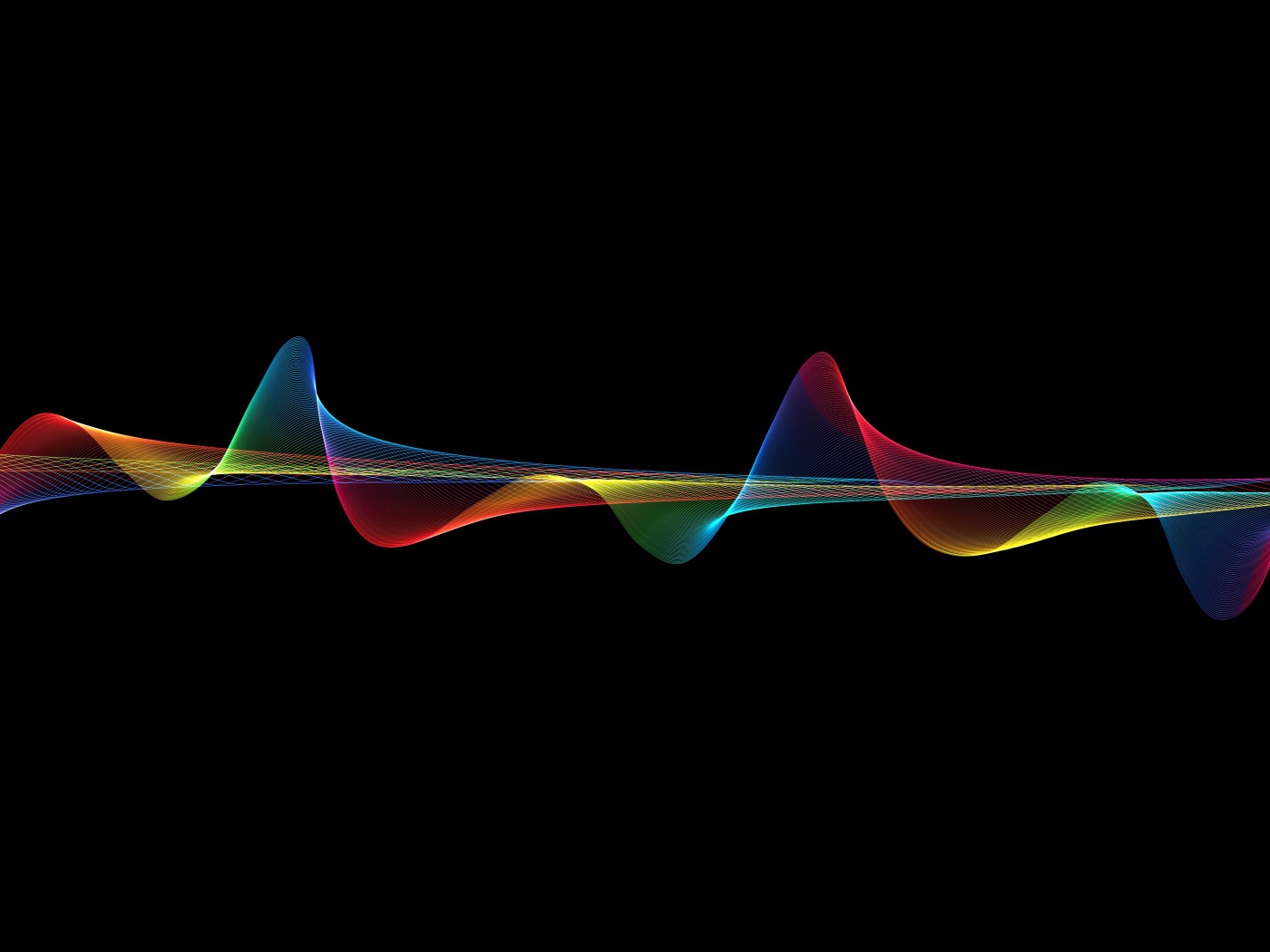 Осциллограмма цвета радуги на черном фоне