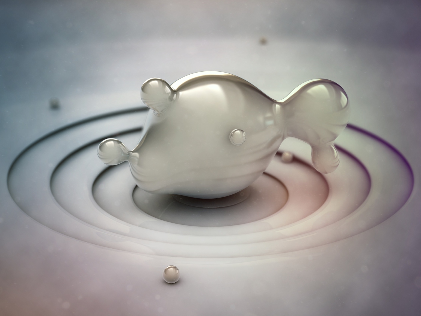 Фигура рыбы из серой субстанции, 3д графика