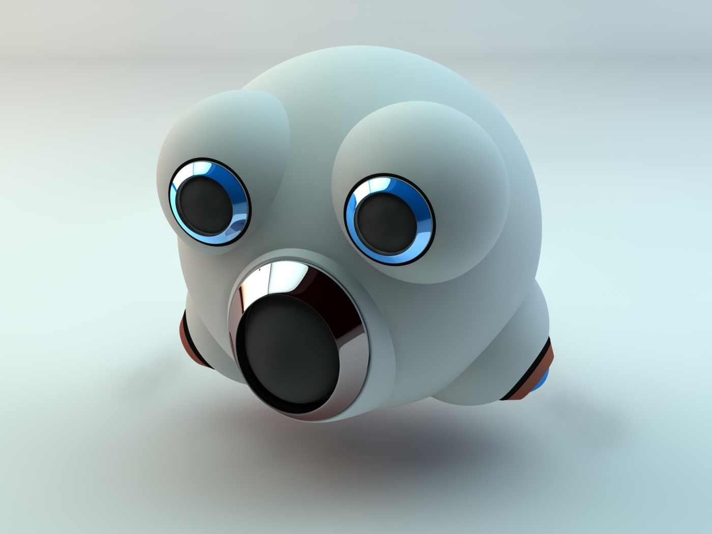 Белый забавный робот на сером фоне