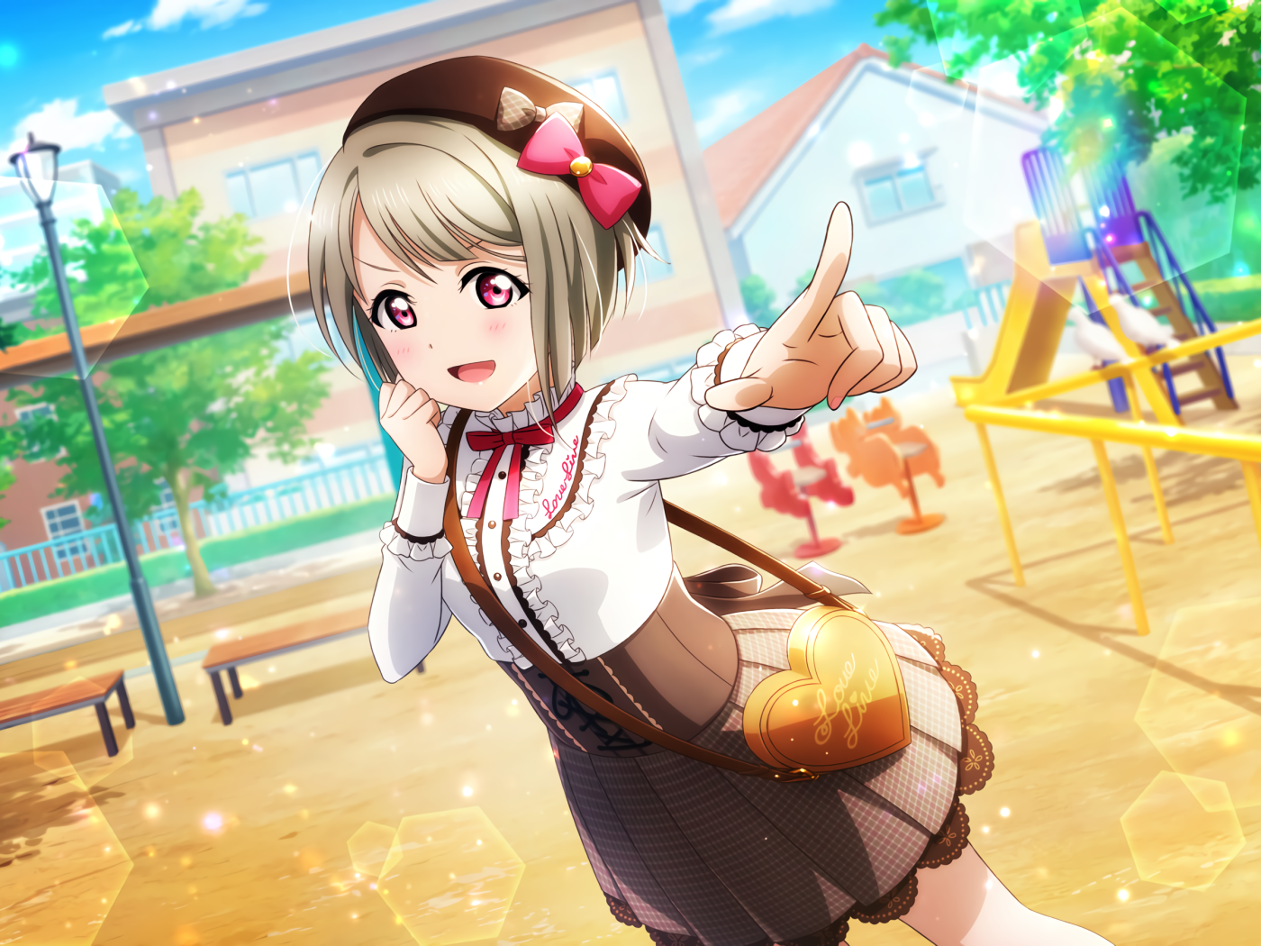 Девушка аниме в форме на детской площадке