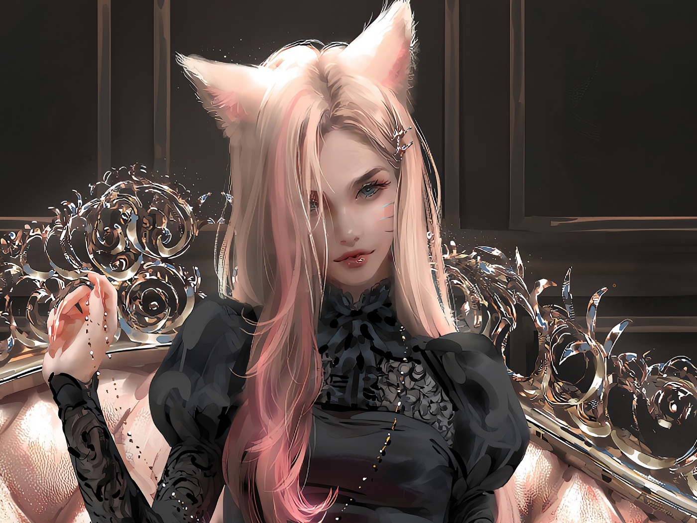 Фантастическая девушка кошка в черном наряде