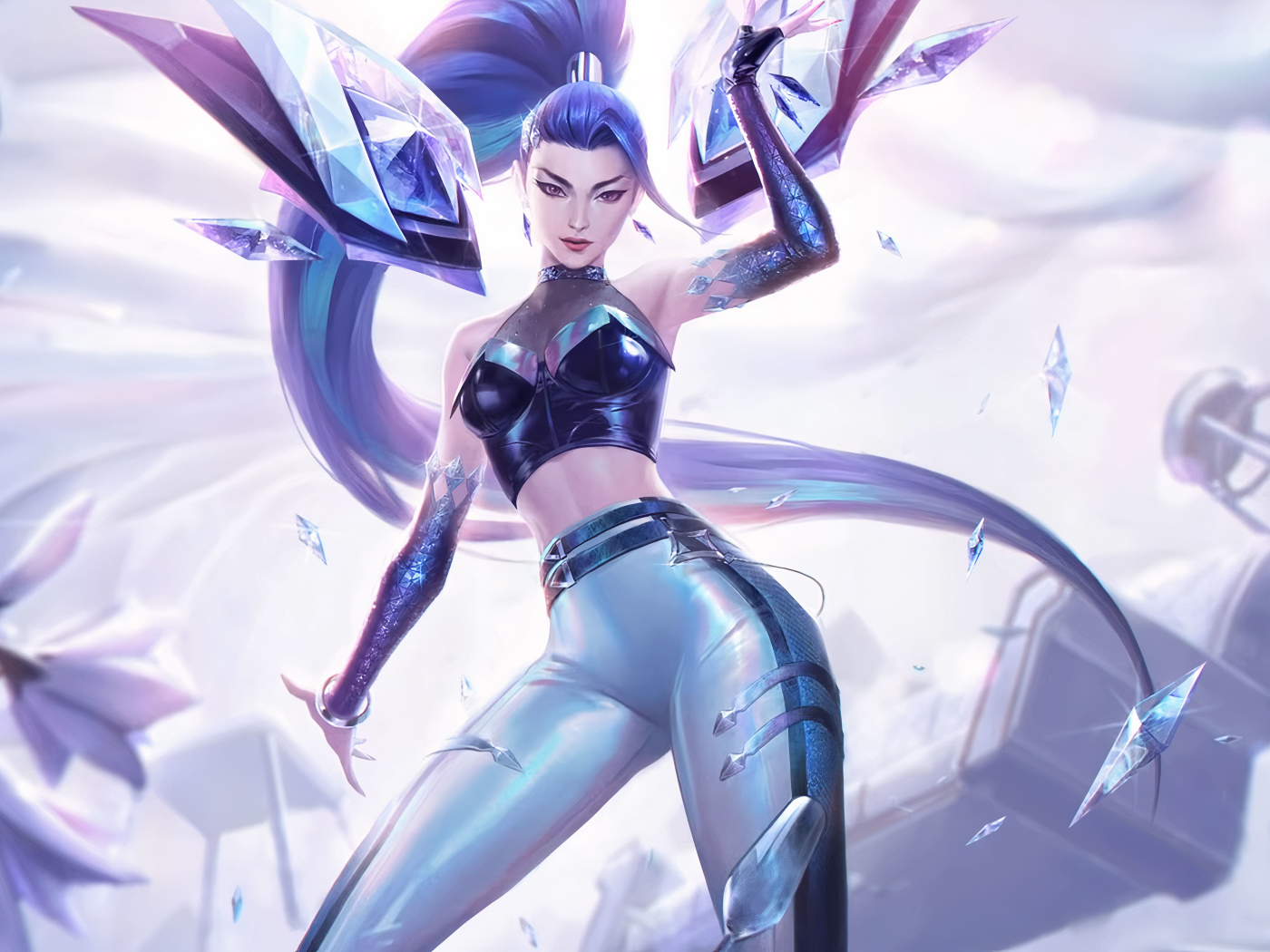 Эффектная девушка аниме кидает кристаллы 