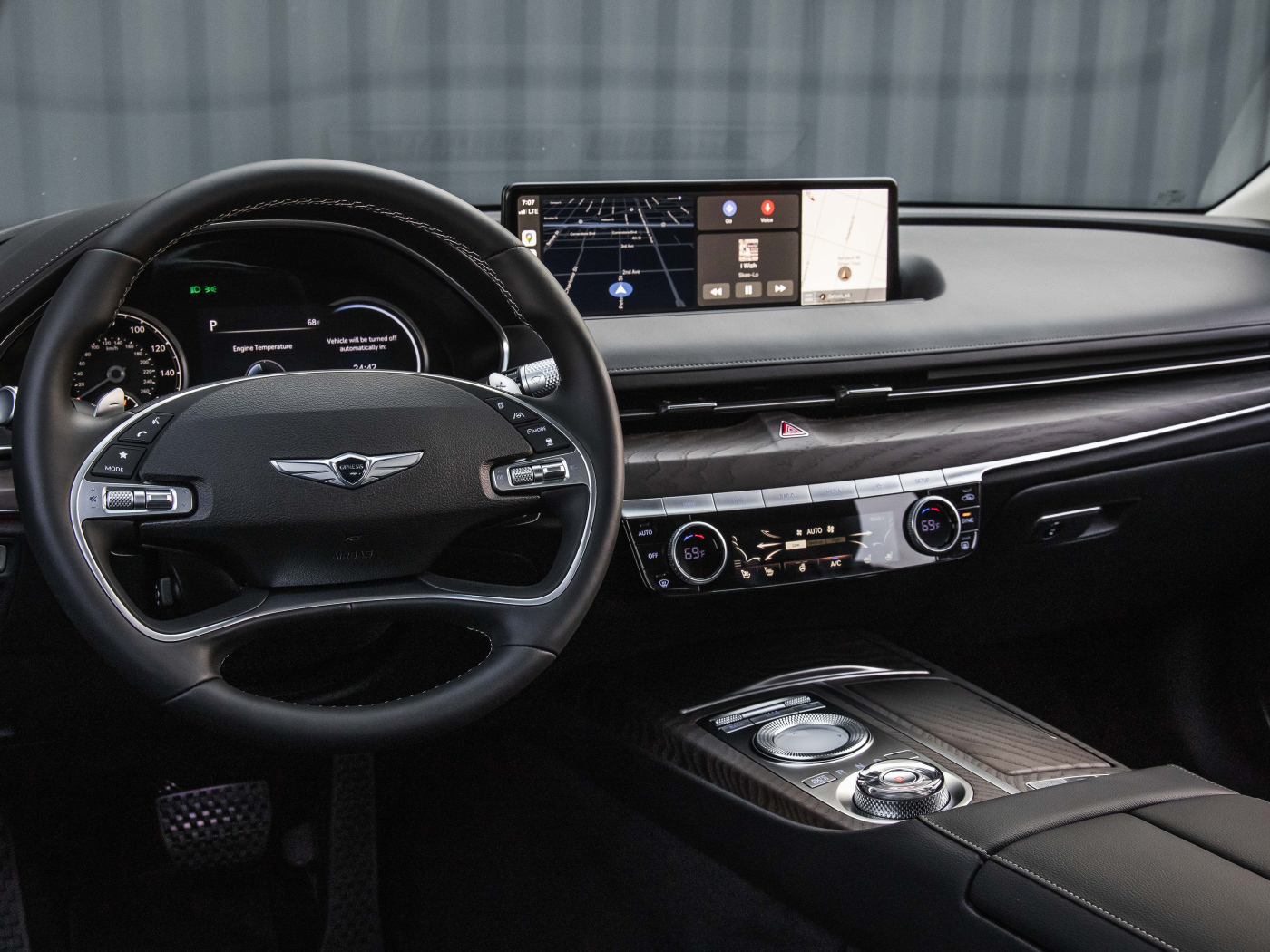 Black interior of the car Genesis G80, 2021