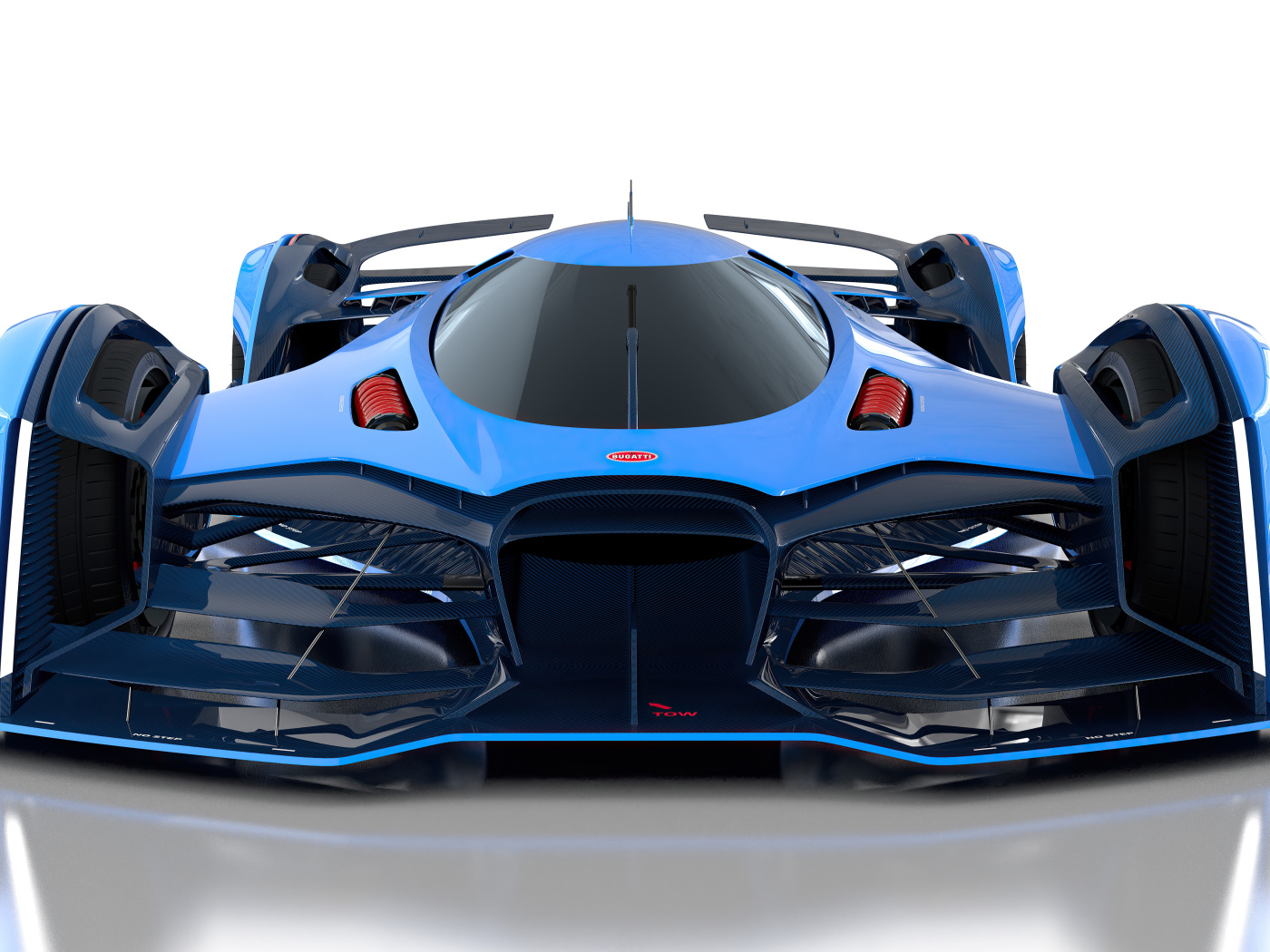 Гоночный автомобиль Bugatti Vision Le Mans, 2021 года на белом фоне