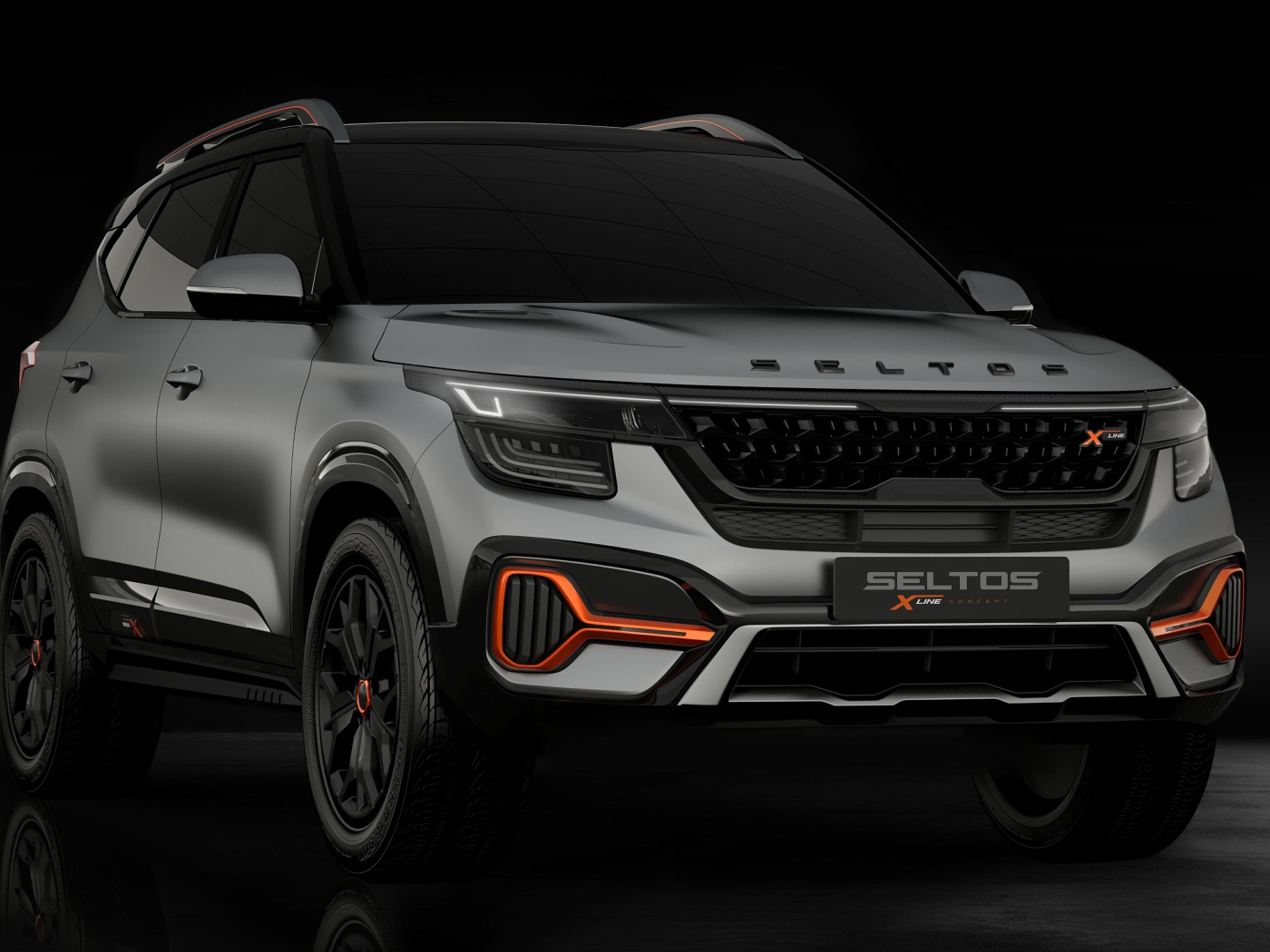Автомобиль Kia Seltos X-Line Concept 2020 года на черном фоне 