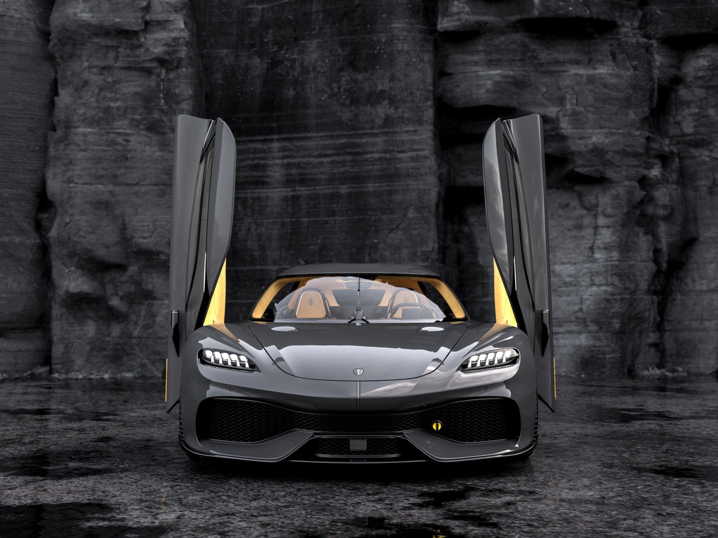 Спортивный автомобиль Koenigsegg Gemera 2020 года с открытыми дверями