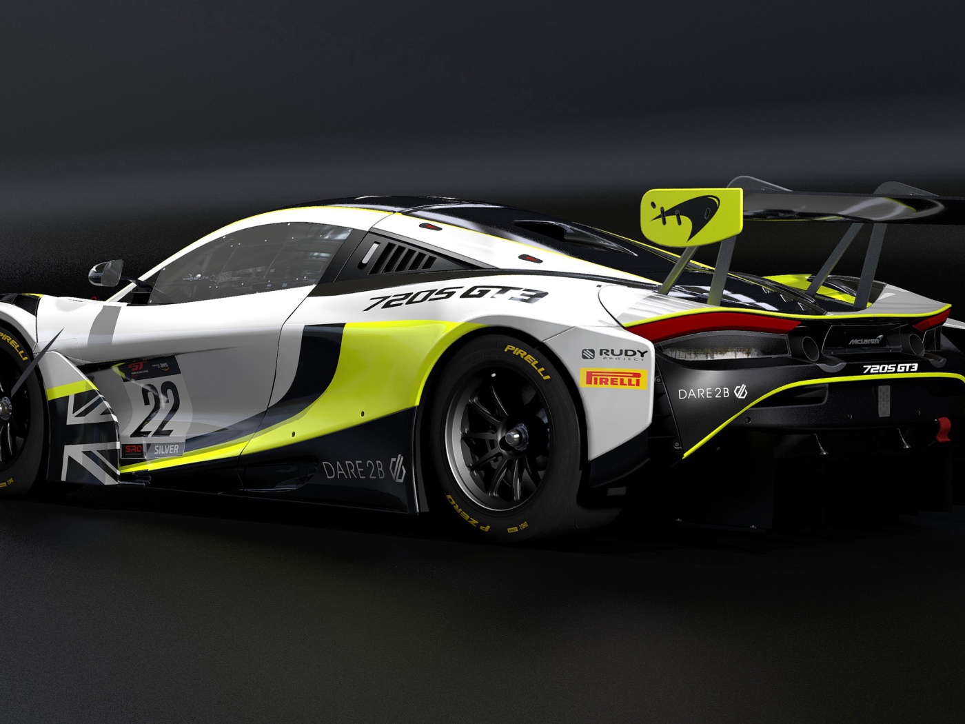 Гоночный автомобиль McLaren 720S GT3,  2020 года на сером фоне 