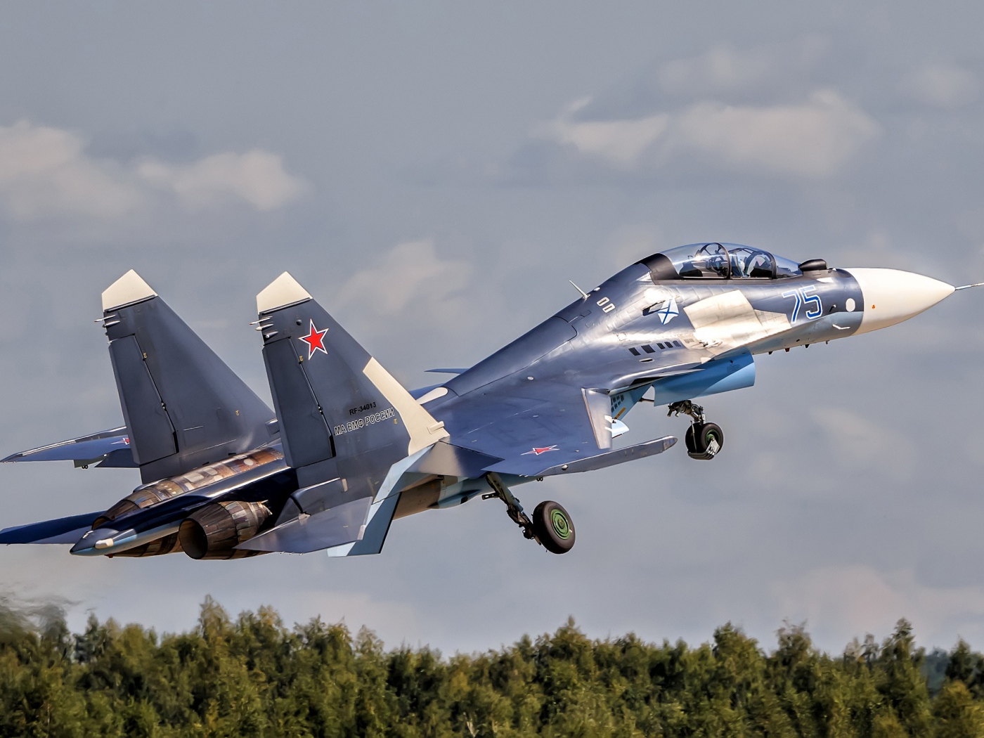 Истребитель Су-30 Su-30SM взлетает в небо 