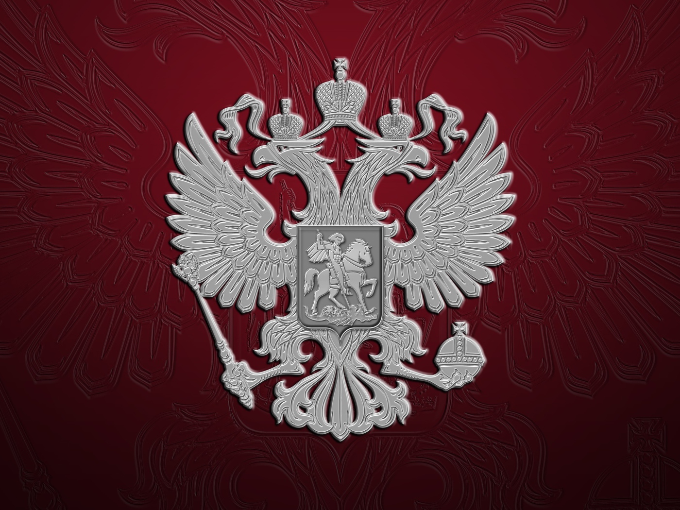 Герб России на бордовом фоне 