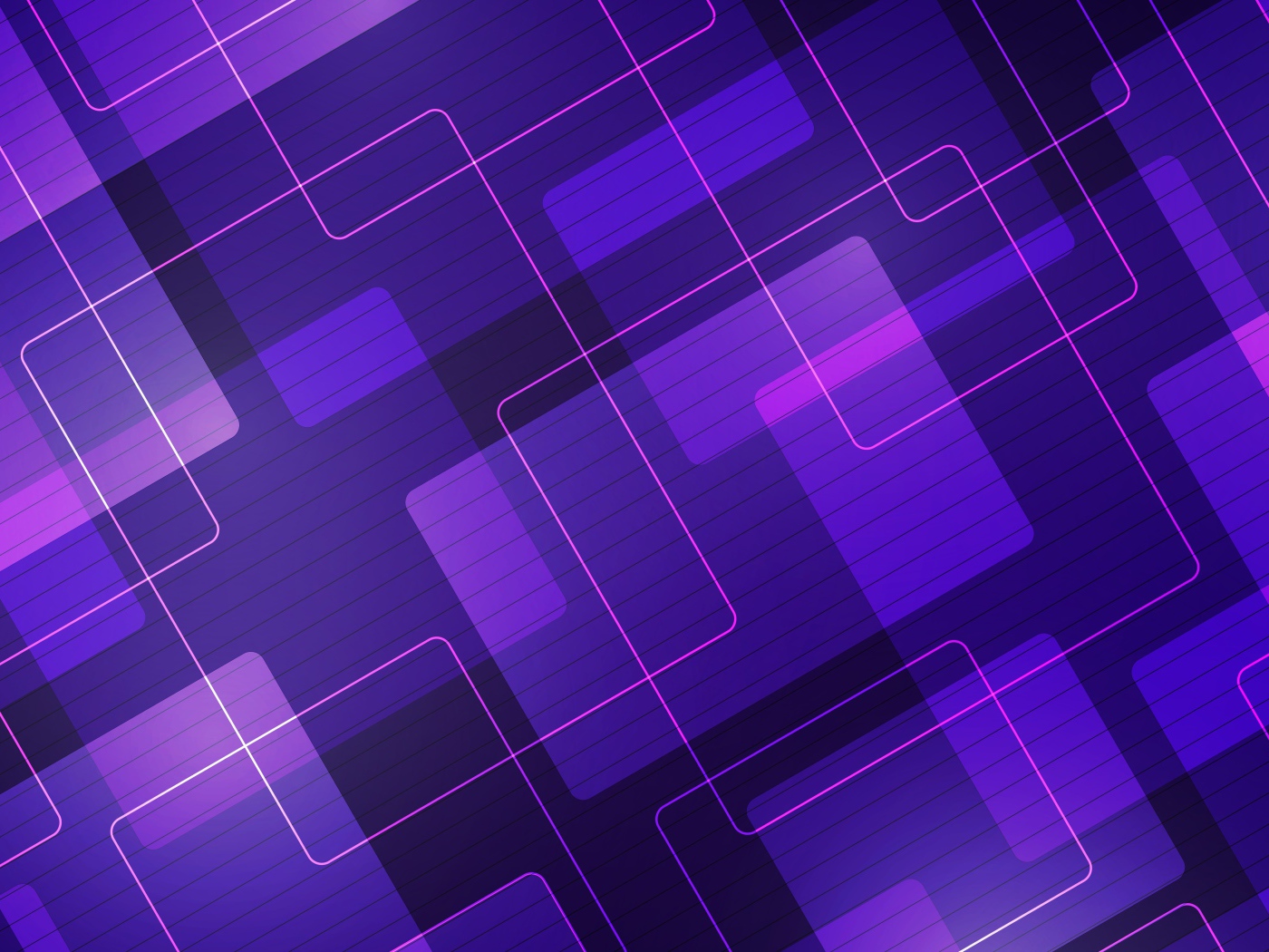 Purple background with geometric shapes.