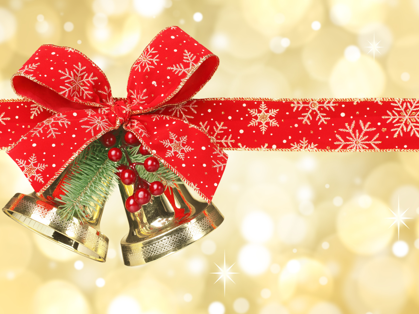 Рождественские колокольчики с красным бантом