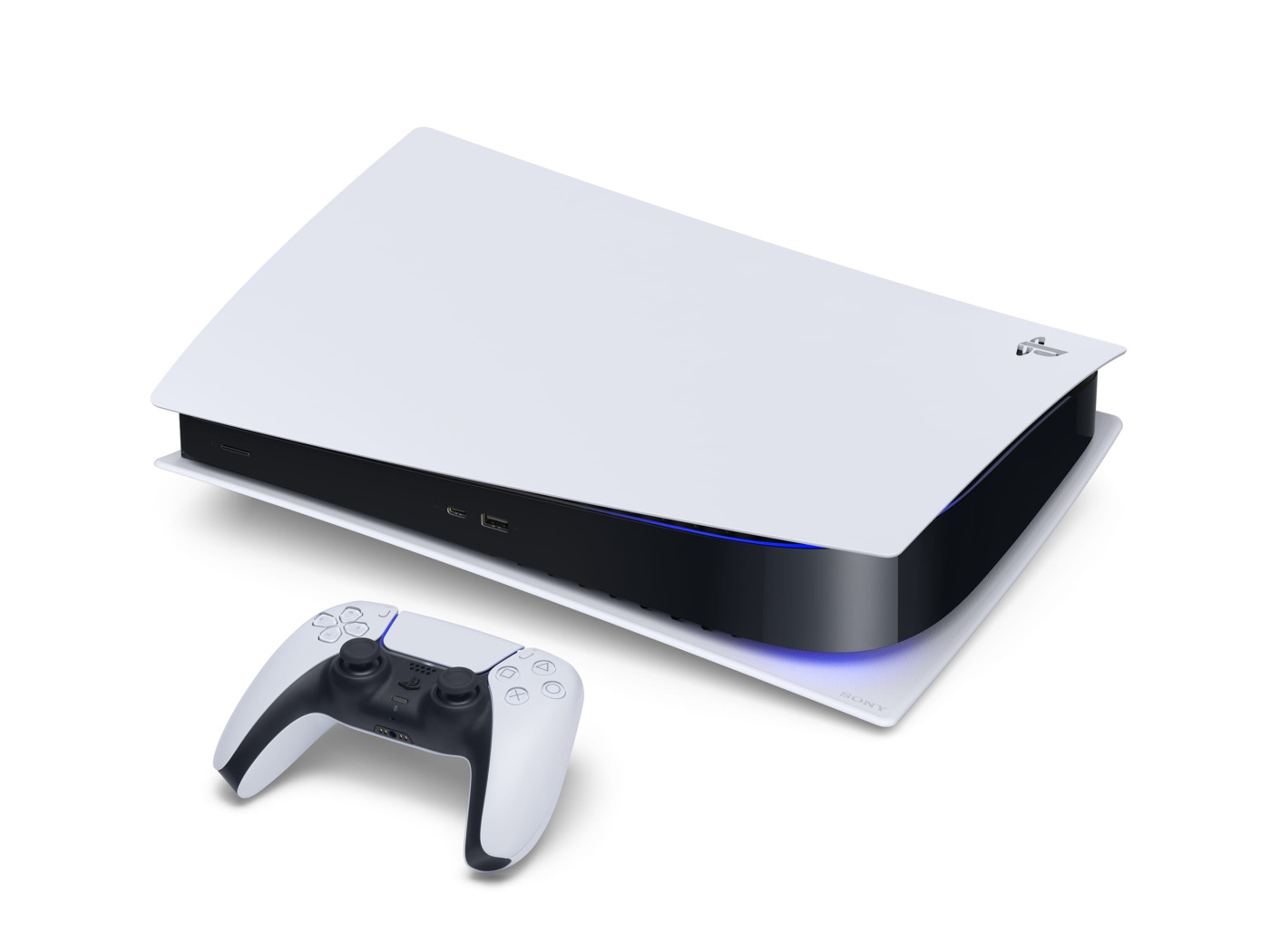 Новая приставка  Sony PlayStation 5 на белом фоне