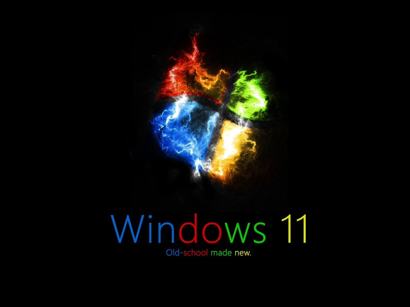 Заставка операционной системы WINDOWS 11 на черном фоне