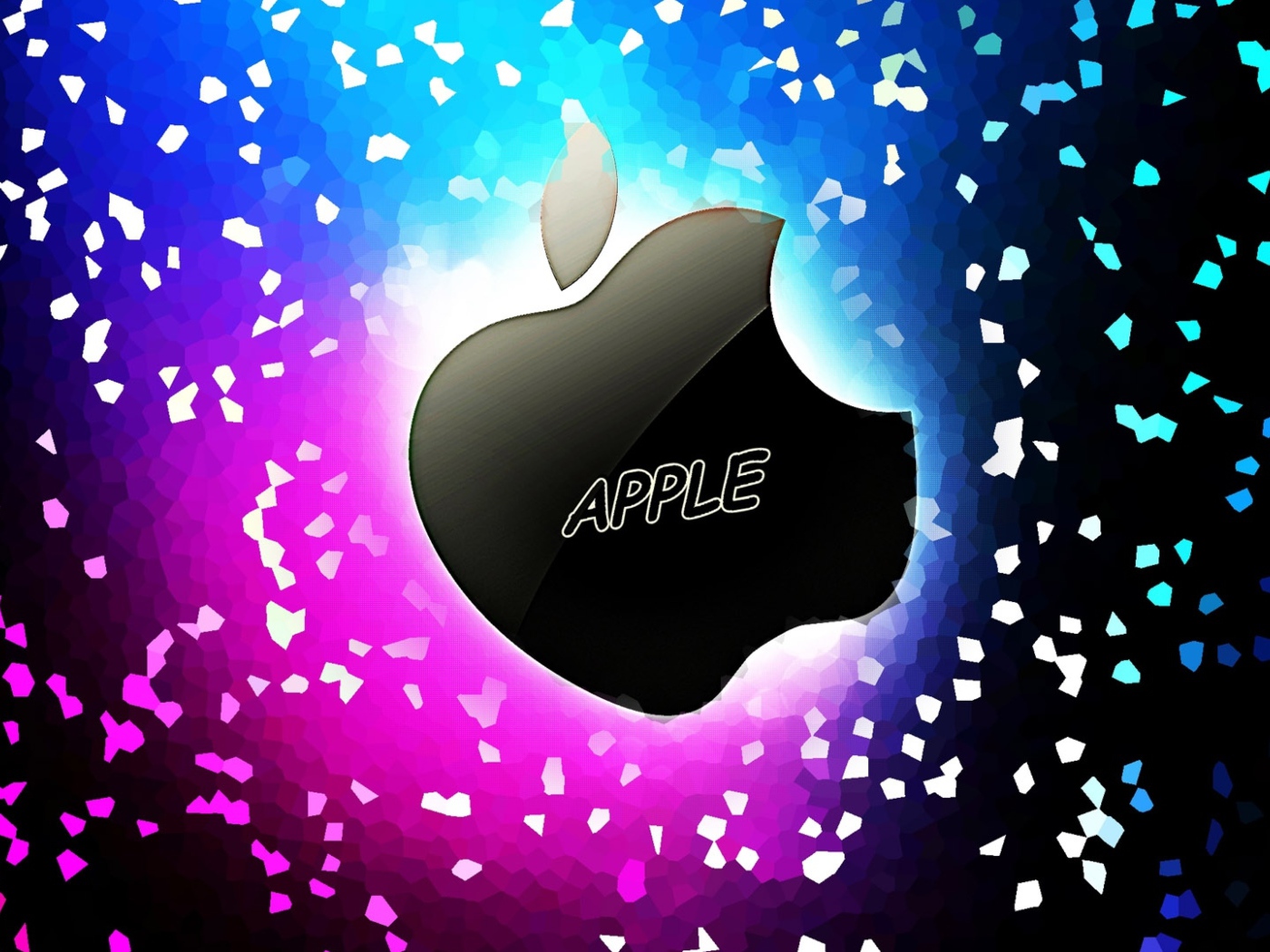 Black apple icon on a colorful neon background.