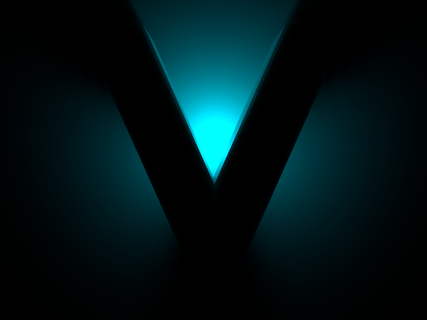 Большой черный знак V на синем фоне