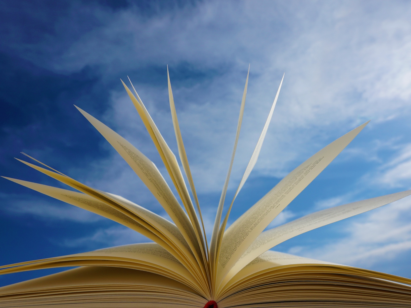 Открытые страницы книги на фоне голубого неба