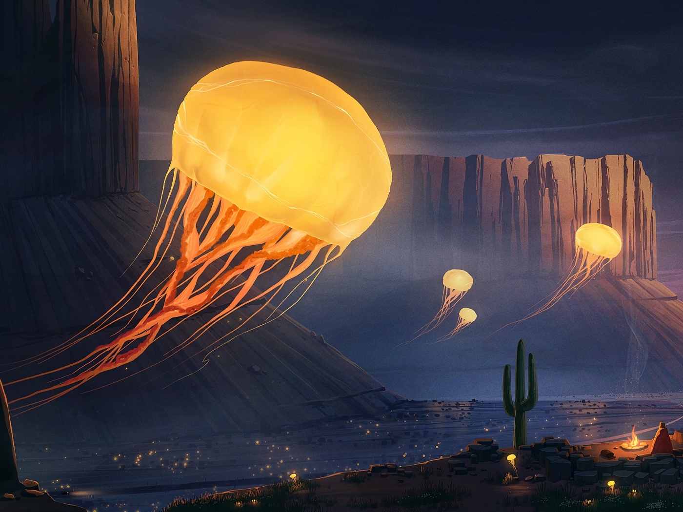 Фантастические огненные медузы в горах