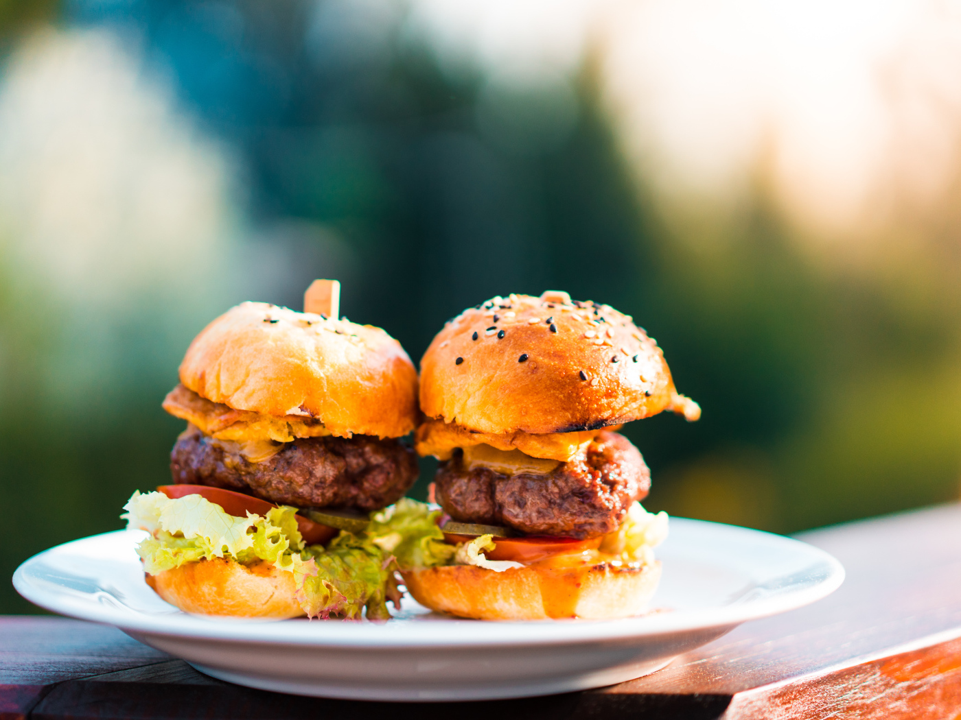 Гамбургеры с сочной котлетой на тарелке 