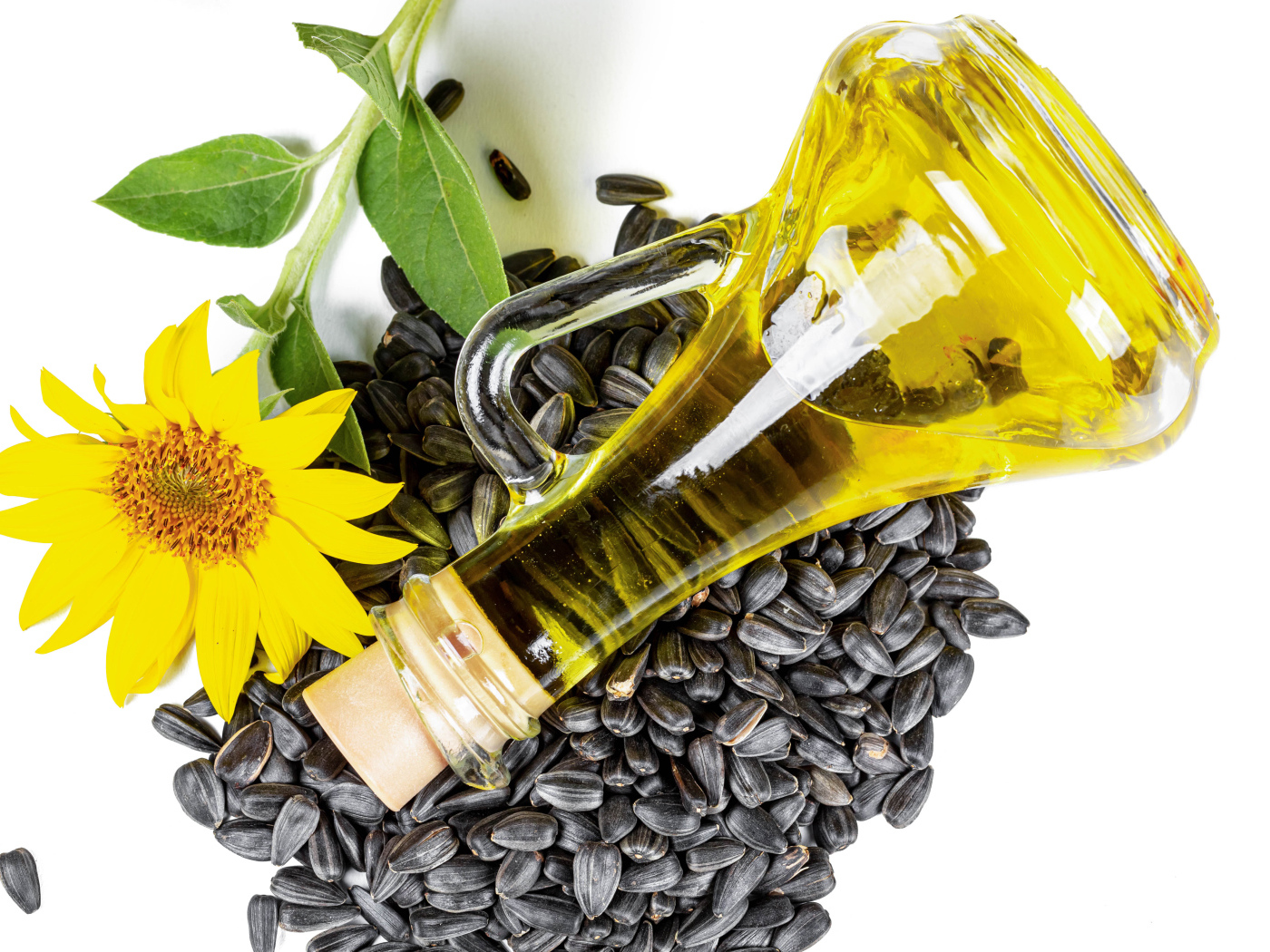 Подсолнечное масло с семечками и цветком