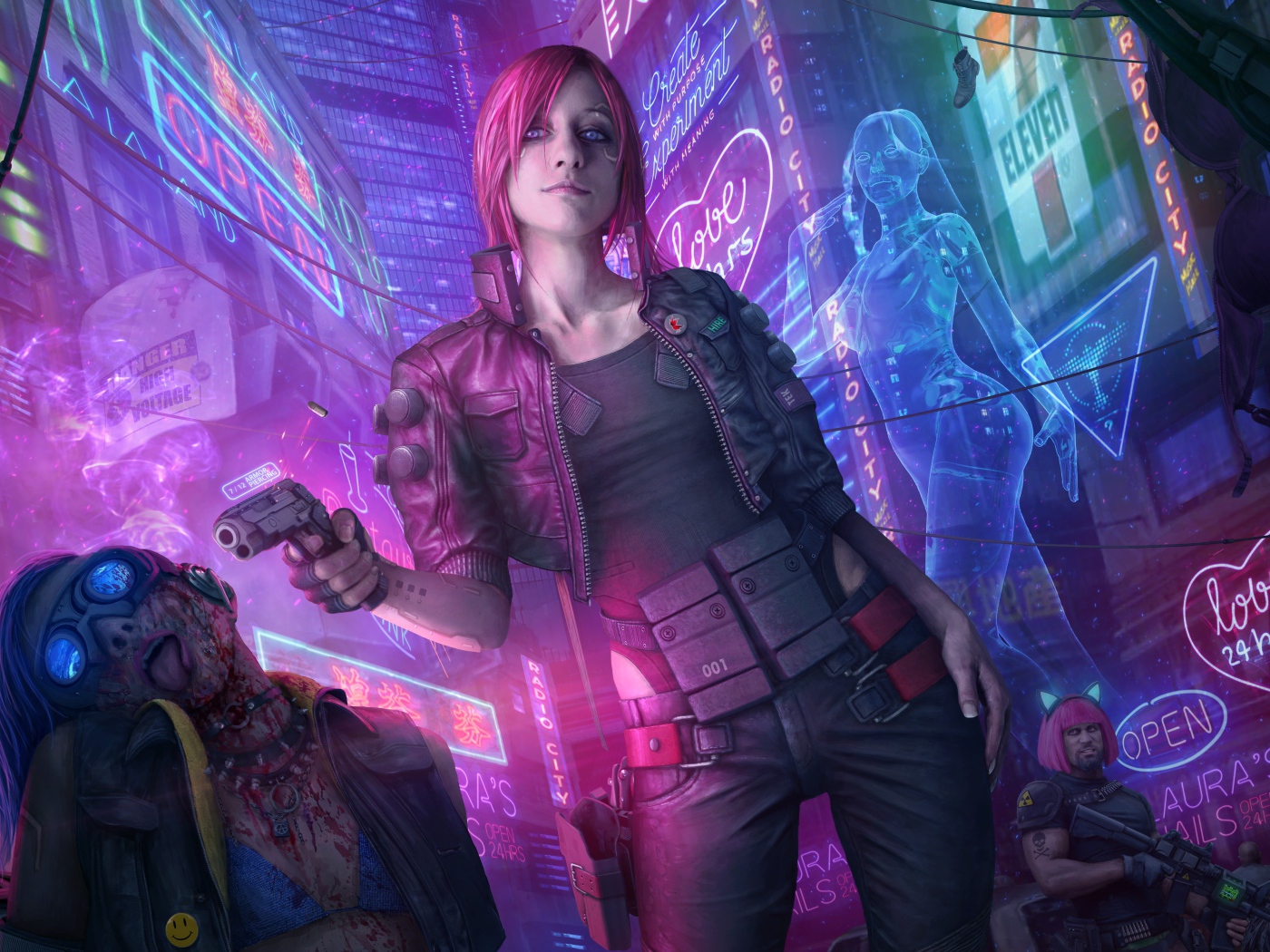 Девушка с оружием персонаж видео игры  Cyberpunk 2077