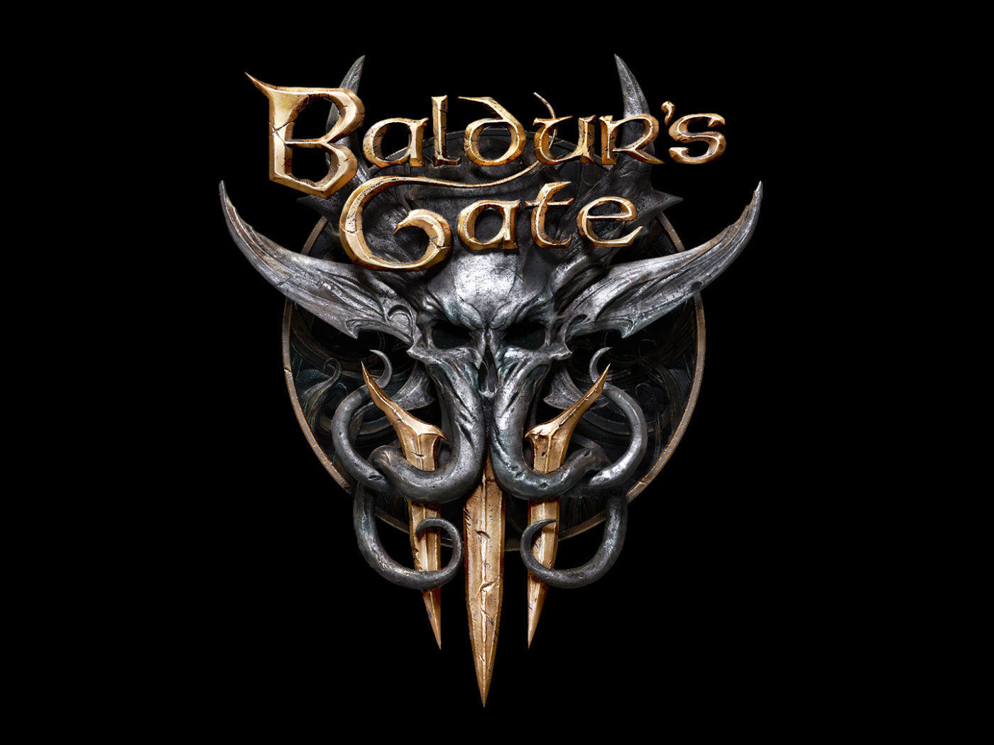 Logo of the new Baldur’s Gate III video game on a black background