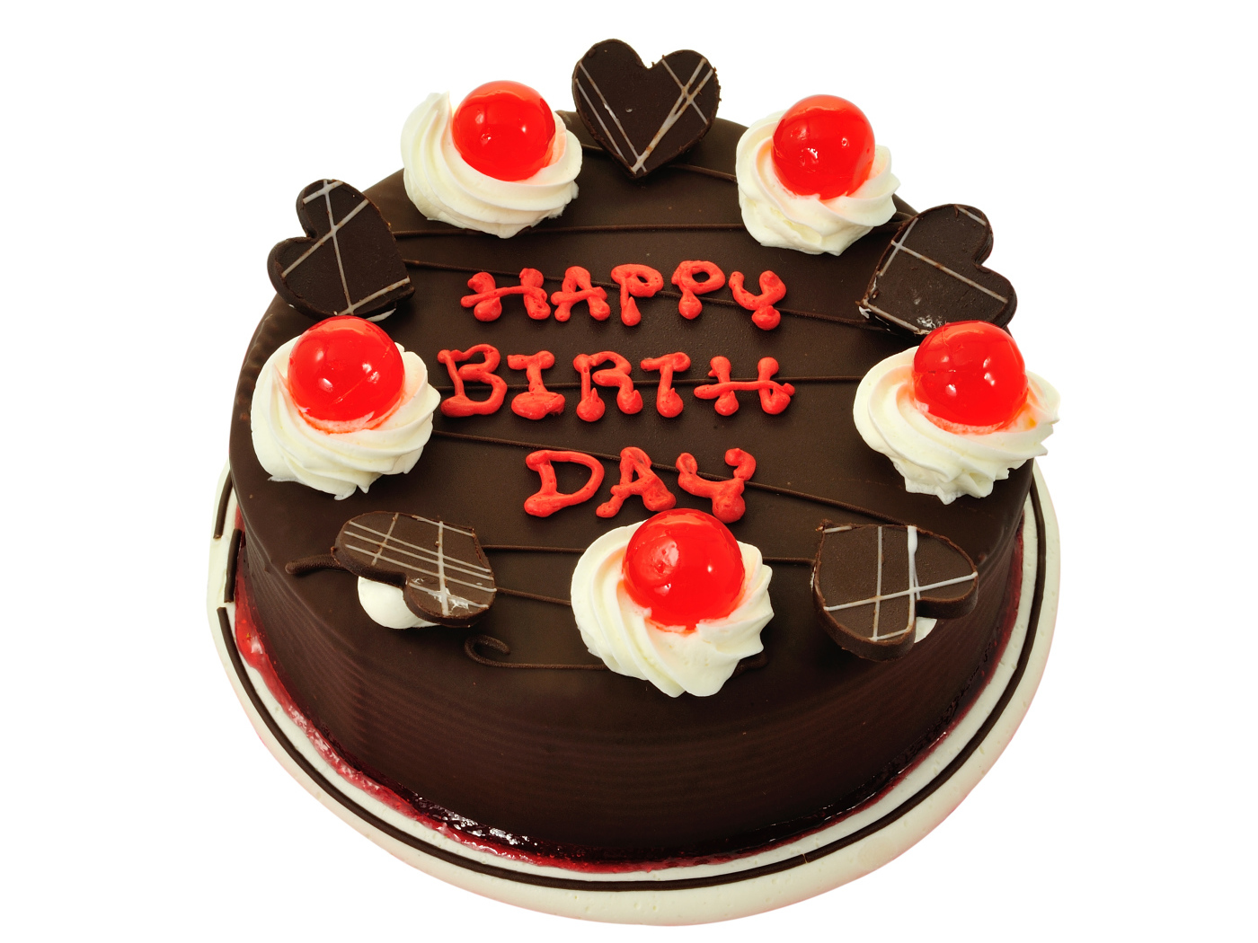 Большой торт с шоколадом на День Рождения на белом фоне