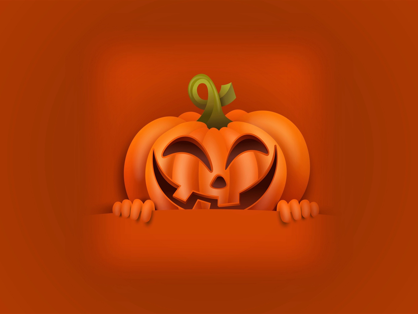 Улыбающаяся тыква на оранжевом фоне на Хэллоуин
