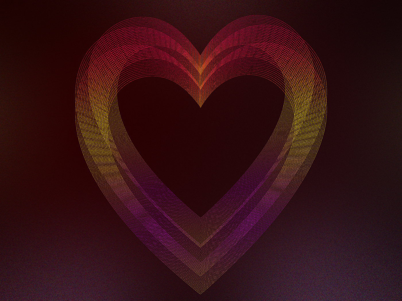 Большое неоновое сердце на бордовом фоне