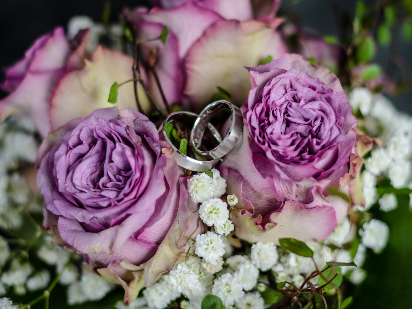 Два серебряных кольца с букетом